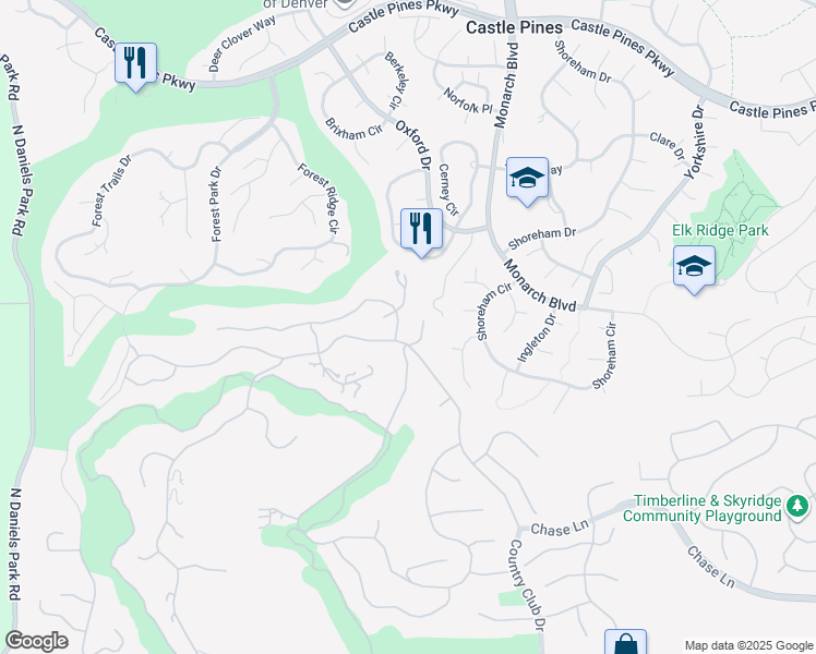 map of restaurants, bars, coffee shops, grocery stores, and more near in Castle Pines