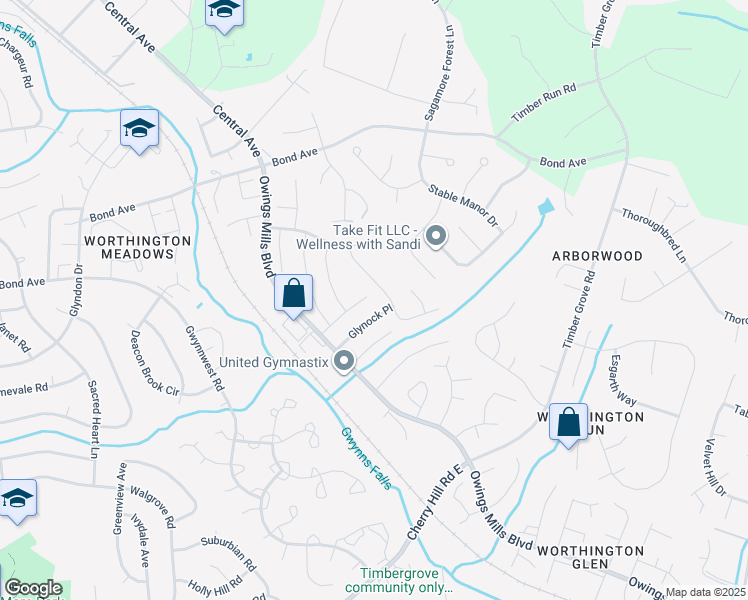 map of restaurants, bars, coffee shops, grocery stores, and more near 657 Glynlee Court in Reisterstown