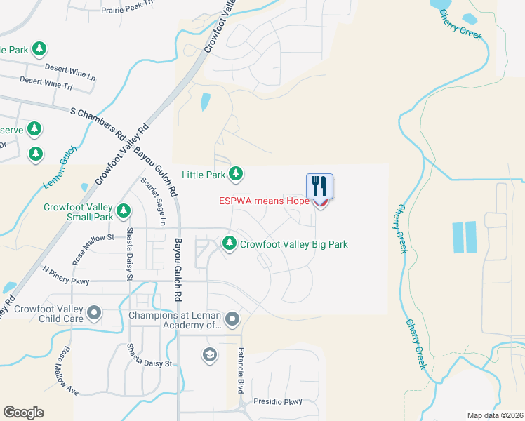 map of restaurants, bars, coffee shops, grocery stores, and more near 7044 North Richlawn Parkway in Parker