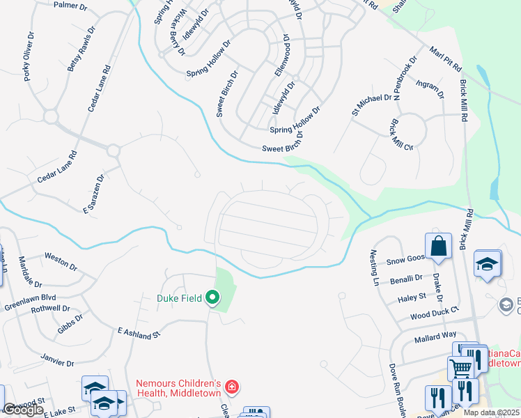 map of restaurants, bars, coffee shops, grocery stores, and more near 620 Village Drive in Middletown