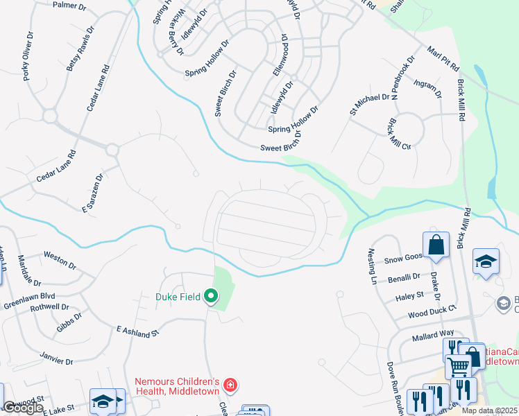 map of restaurants, bars, coffee shops, grocery stores, and more near 620 Village Drive in Middletown