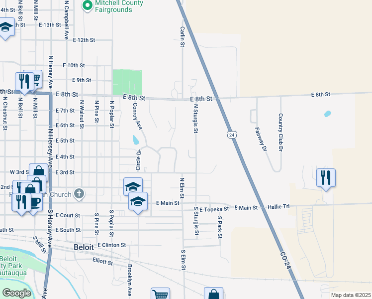 map of restaurants, bars, coffee shops, grocery stores, and more near 1001 East 4th Street in Beloit