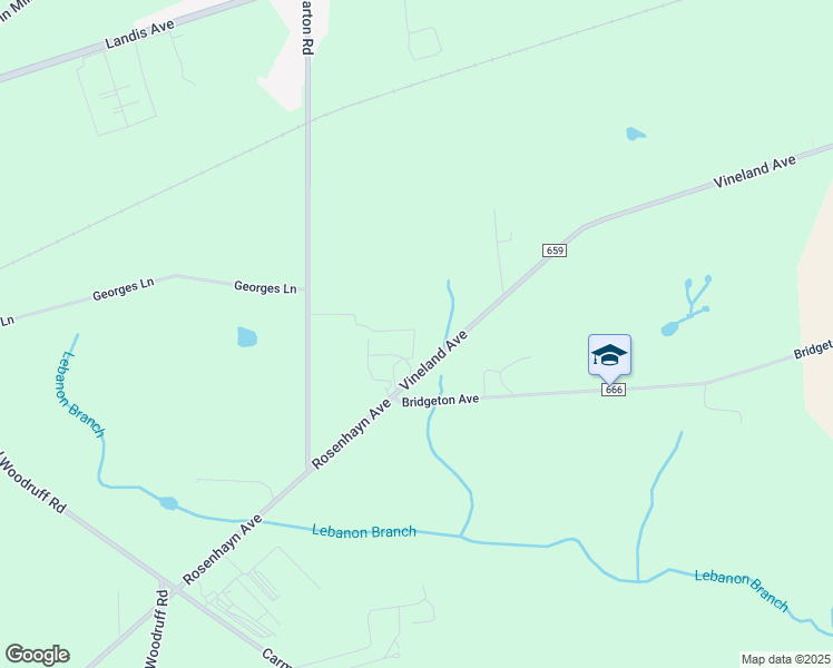 map of restaurants, bars, coffee shops, grocery stores, and more near 550 Vineland Avenue in Bridgeton