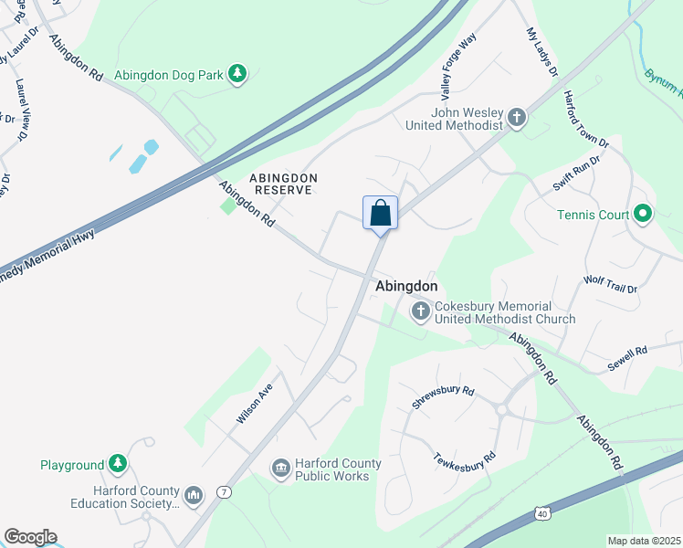 map of restaurants, bars, coffee shops, grocery stores, and more near 3503 Henry Harford Drive in Abingdon