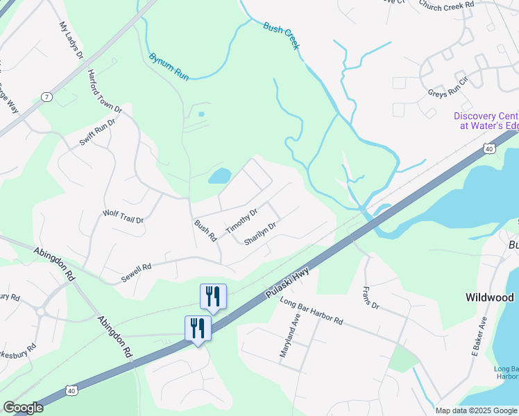 map of restaurants, bars, coffee shops, grocery stores, and more near Timothy Drive in Abingdon