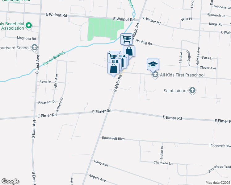 map of restaurants, bars, coffee shops, grocery stores, and more near 1506 South Main Road in Vineland
