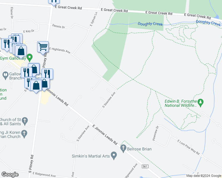 map of restaurants, bars, coffee shops, grocery stores, and more near 505 Oslo Court in Galloway