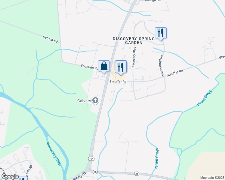 map of restaurants, bars, coffee shops, grocery stores, and more near 8380 Revelation Avenue in Walkersville