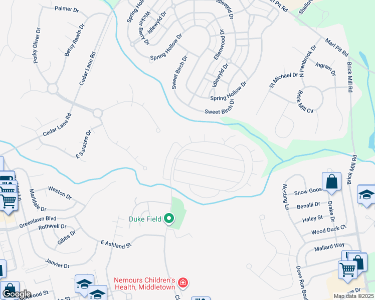 map of restaurants, bars, coffee shops, grocery stores, and more near 601 Village Drive in Middletown