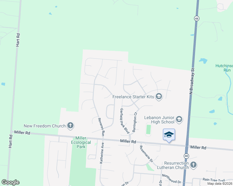 map of restaurants, bars, coffee shops, grocery stores, and more near 1615 Tollgate Court in Lebanon