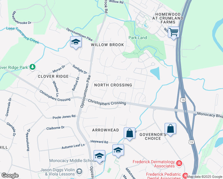 map of restaurants, bars, coffee shops, grocery stores, and more near 122 Harpers Way in Frederick