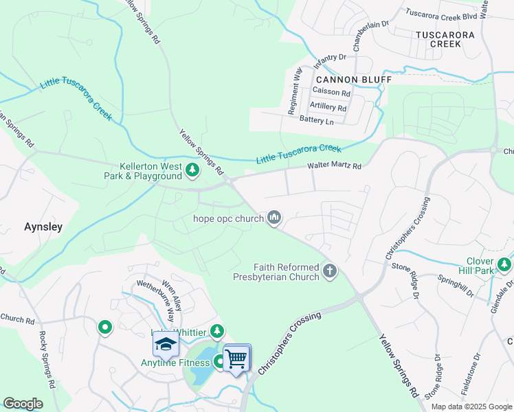 map of restaurants, bars, coffee shops, grocery stores, and more near 8325 Yellow Springs Road in Frederick