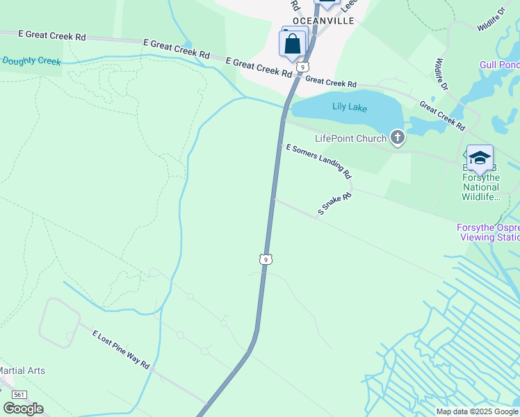 map of restaurants, bars, coffee shops, grocery stores, and more near 259 South New York Road in Absecon