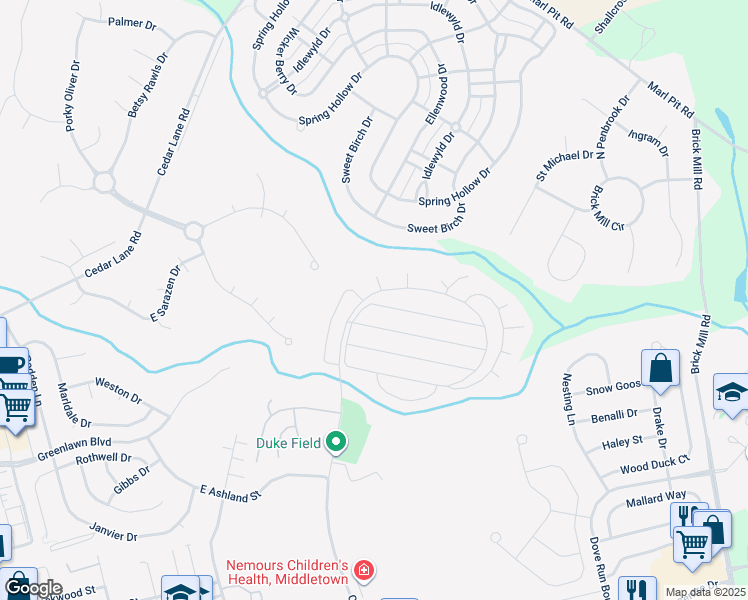 map of restaurants, bars, coffee shops, grocery stores, and more near 601 Village Drive in Middletown