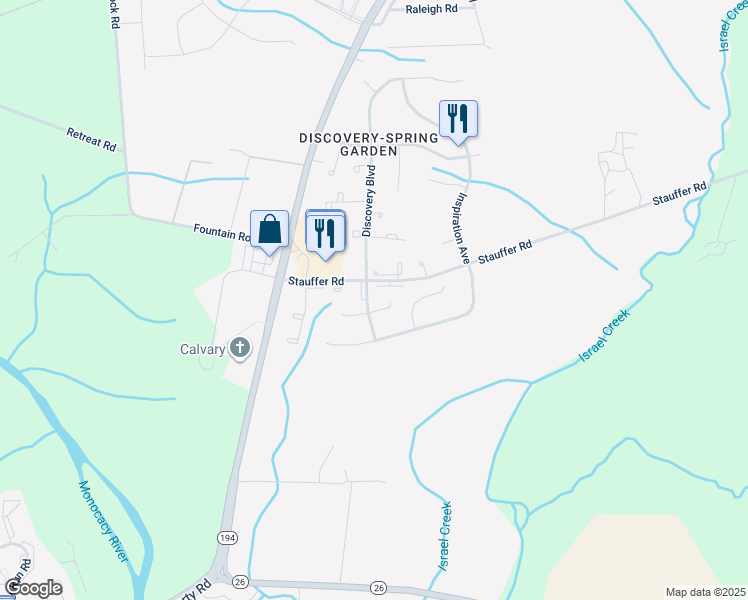 map of restaurants, bars, coffee shops, grocery stores, and more near 8379 Discovery Boulevard in Walkersville