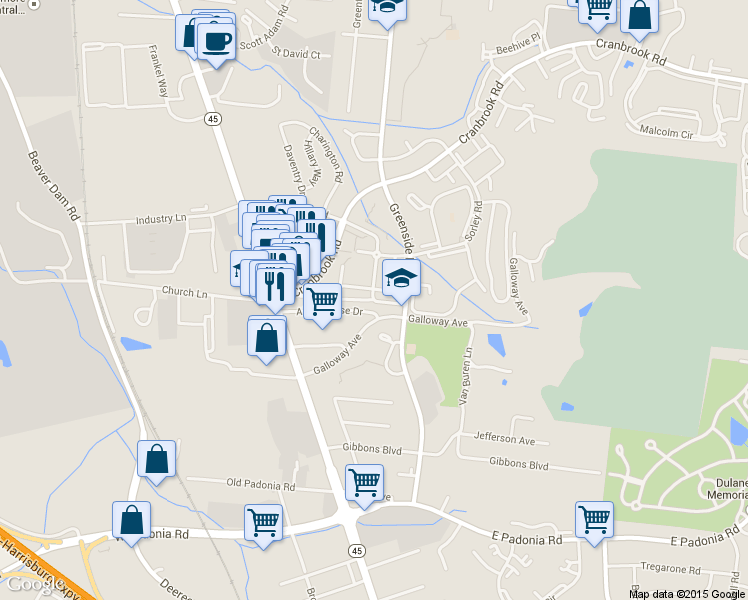 map of restaurants, bars, coffee shops, grocery stores, and more near 328 Lord Byron Lane in Cockeysville