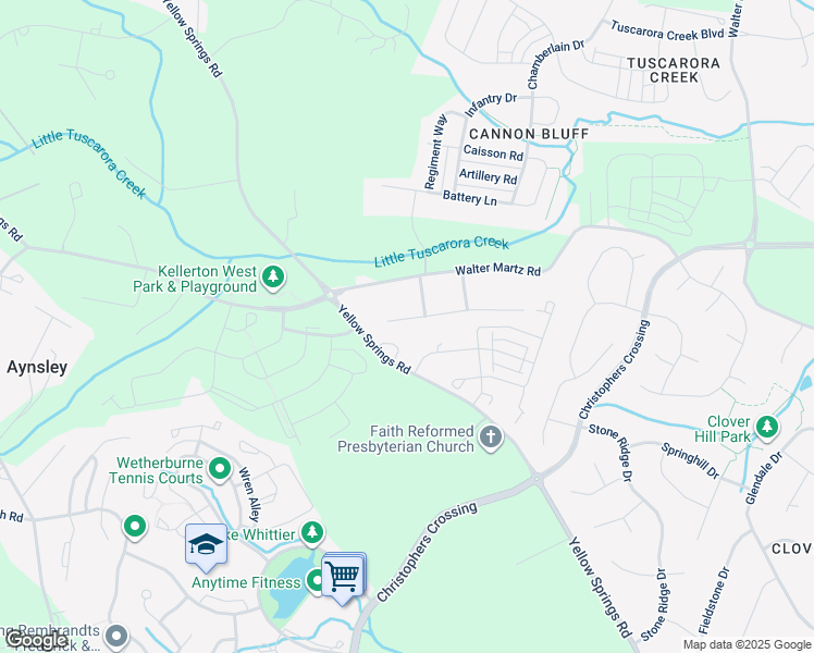 map of restaurants, bars, coffee shops, grocery stores, and more near 6425 Sunset Drive in Frederick