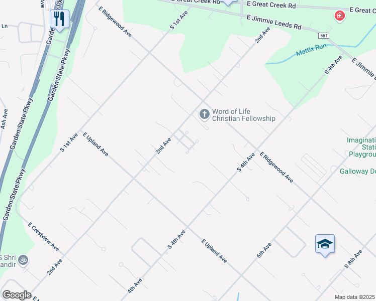 map of restaurants, bars, coffee shops, grocery stores, and more near 54 Aspen Court in Galloway