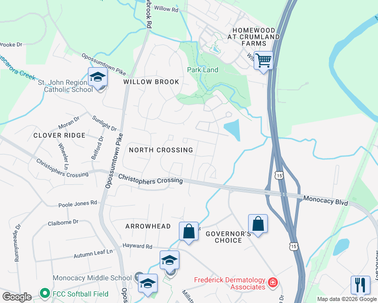 map of restaurants, bars, coffee shops, grocery stores, and more near 172 Harpers Way in Frederick