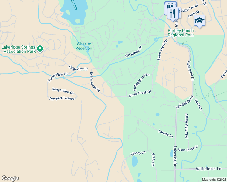 map of restaurants, bars, coffee shops, grocery stores, and more near 6490 Brookview Circle in Reno