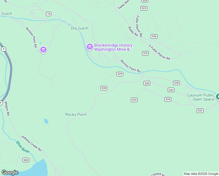 map of restaurants, bars, coffee shops, grocery stores, and more near 3312 County Road 10 in Breckenridge