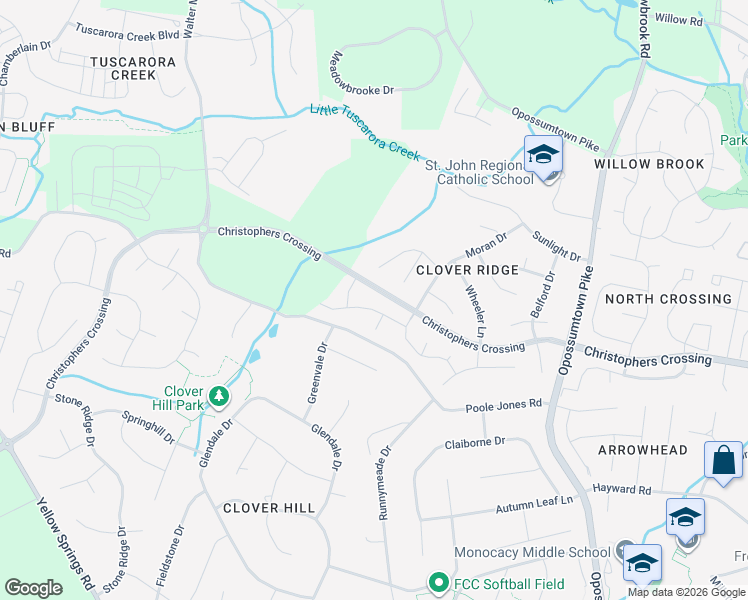 map of restaurants, bars, coffee shops, grocery stores, and more near 215 Windom Way in Frederick