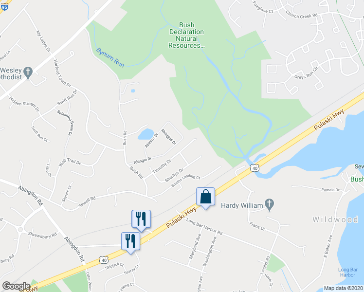map of restaurants, bars, coffee shops, grocery stores, and more near 4032 Timothy Drive in Abingdon