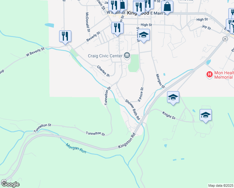 map of restaurants, bars, coffee shops, grocery stores, and more near 434 Tunnelton Street in Kingwood