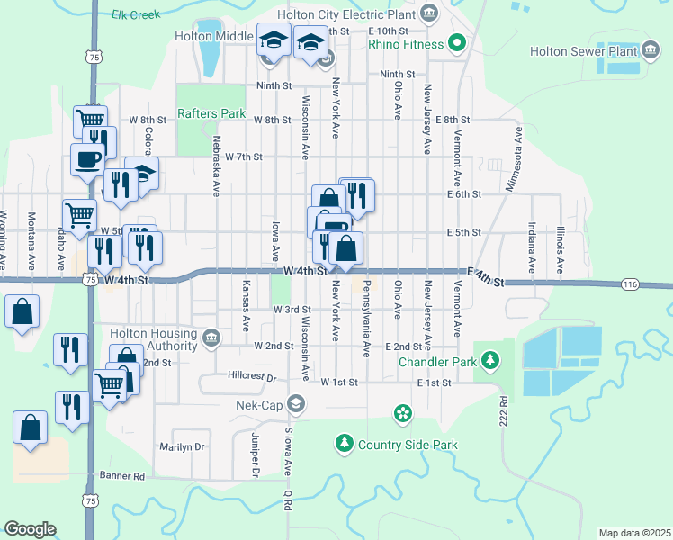 map of restaurants, bars, coffee shops, grocery stores, and more near 400 New York Avenue in Holton