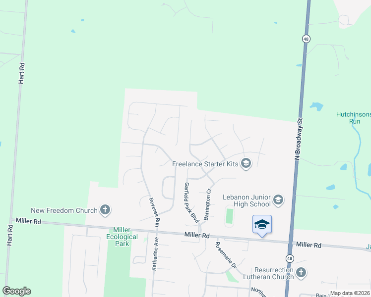map of restaurants, bars, coffee shops, grocery stores, and more near 1615 Tollgate Ct in Lebanon
