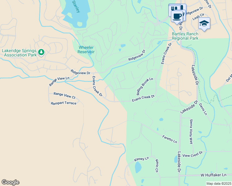 map of restaurants, bars, coffee shops, grocery stores, and more near 6490 Brookview Circle in Reno