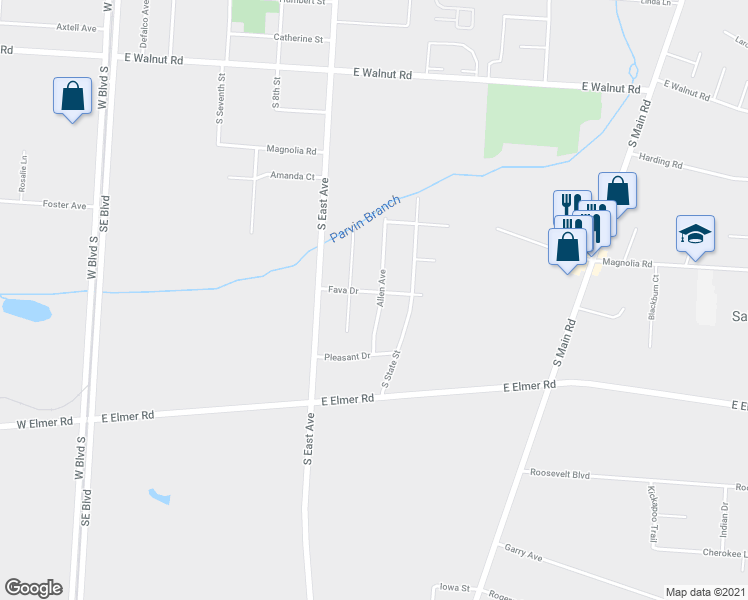 map of restaurants, bars, coffee shops, grocery stores, and more near 637 Fava Drive in Vineland