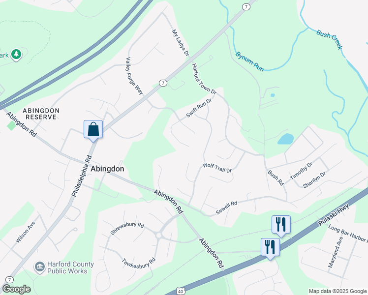 map of restaurants, bars, coffee shops, grocery stores, and more near 3706 Swift Run Court in Abingdon