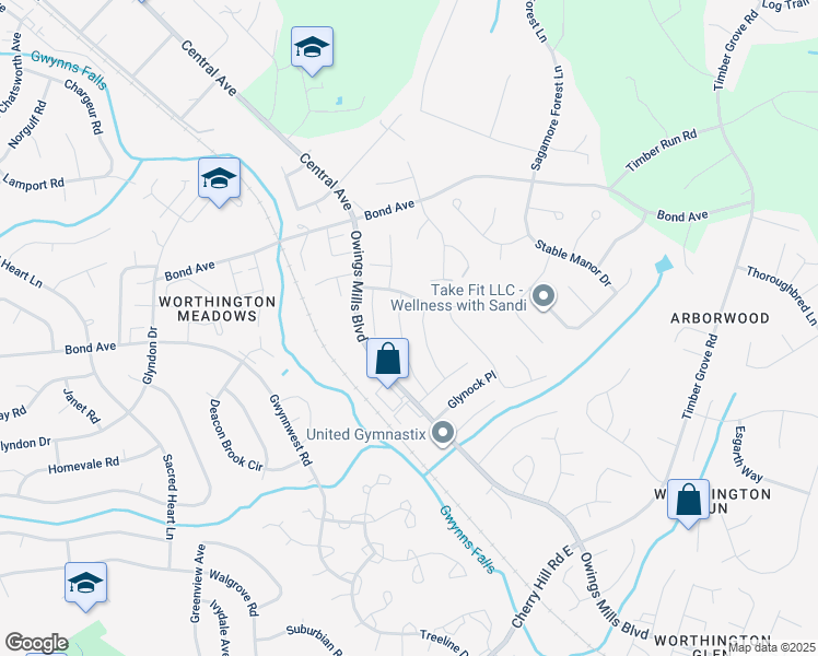 map of restaurants, bars, coffee shops, grocery stores, and more near 12355 Boncrest Dr in Reisterstown