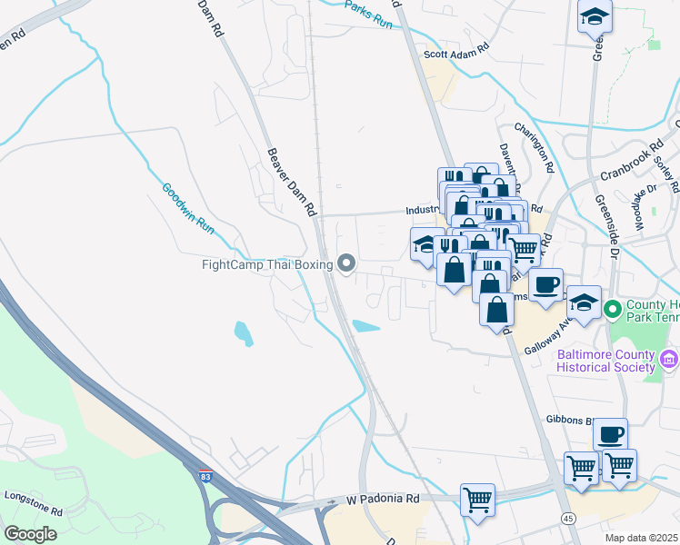 map of restaurants, bars, coffee shops, grocery stores, and more near 159 Church Lane in Cockeysville