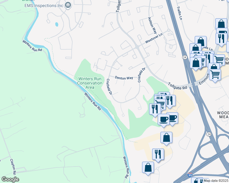 map of restaurants, bars, coffee shops, grocery stores, and more near 3706 Inwood Court in Abingdon