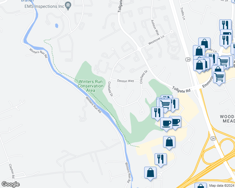 map of restaurants, bars, coffee shops, grocery stores, and more near 3704 Inwood Court in Abingdon