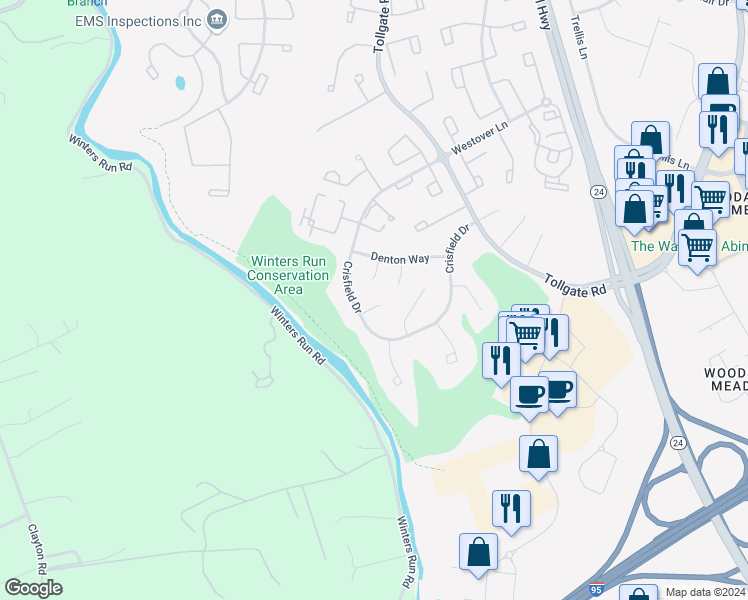 map of restaurants, bars, coffee shops, grocery stores, and more near 3704 Inwood Court in Abingdon