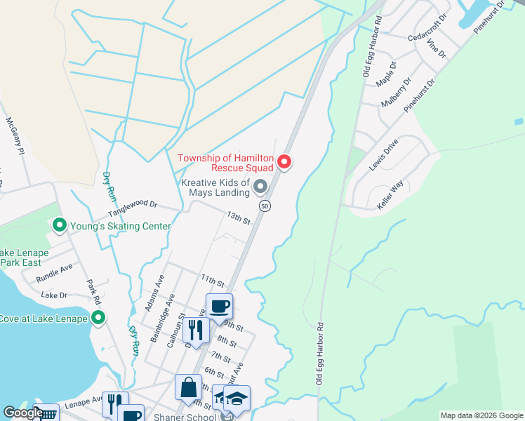 map of restaurants, bars, coffee shops, grocery stores, and more near 1311 Boulevard Route 50 in Hamilton