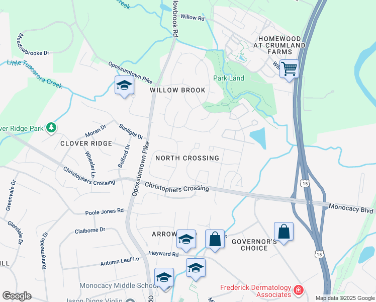 map of restaurants, bars, coffee shops, grocery stores, and more near 1917 Crossing Stone Court in Frederick