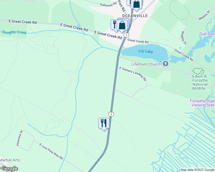 map of restaurants, bars, coffee shops, grocery stores, and more near 259 South New York Road in Absecon