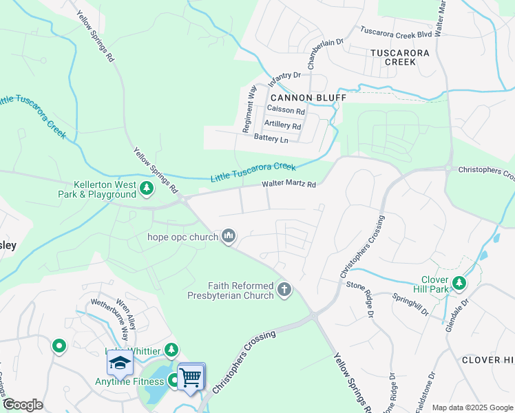 map of restaurants, bars, coffee shops, grocery stores, and more near 6442 Sunset Drive in Frederick