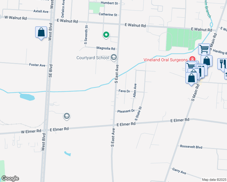 map of restaurants, bars, coffee shops, grocery stores, and more near 1494 South East Avenue in Vineland