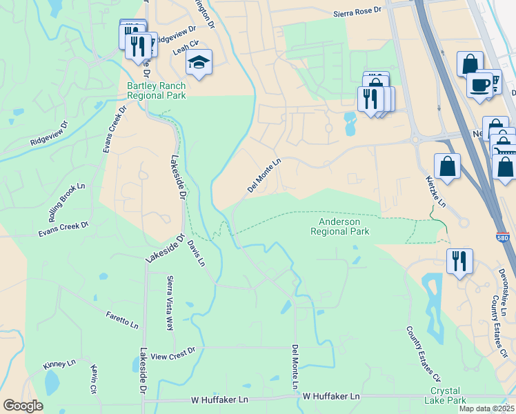 map of restaurants, bars, coffee shops, grocery stores, and more near Anderson Trail in Reno