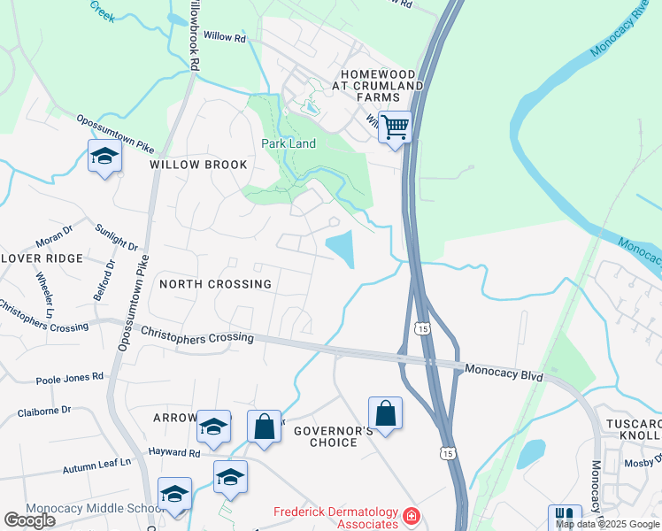 map of restaurants, bars, coffee shops, grocery stores, and more near 2016 Weitzel Court in Frederick