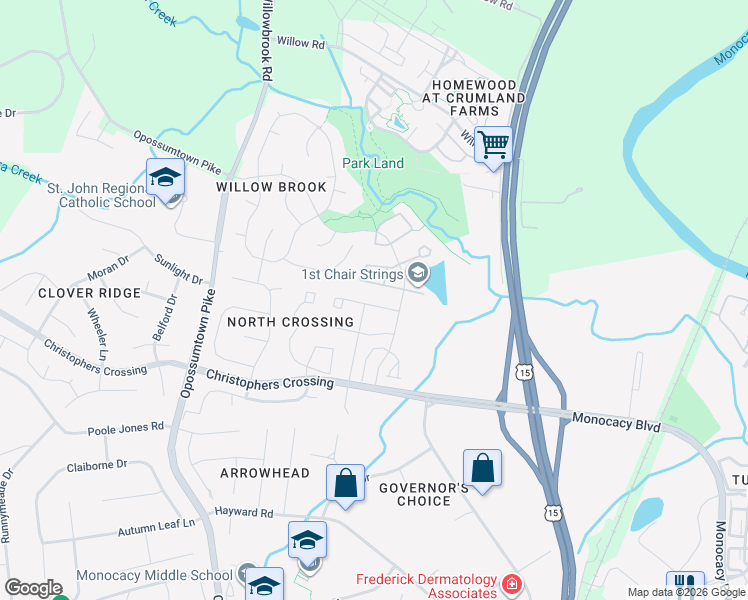 map of restaurants, bars, coffee shops, grocery stores, and more near 123 Fieldstone Court in Frederick