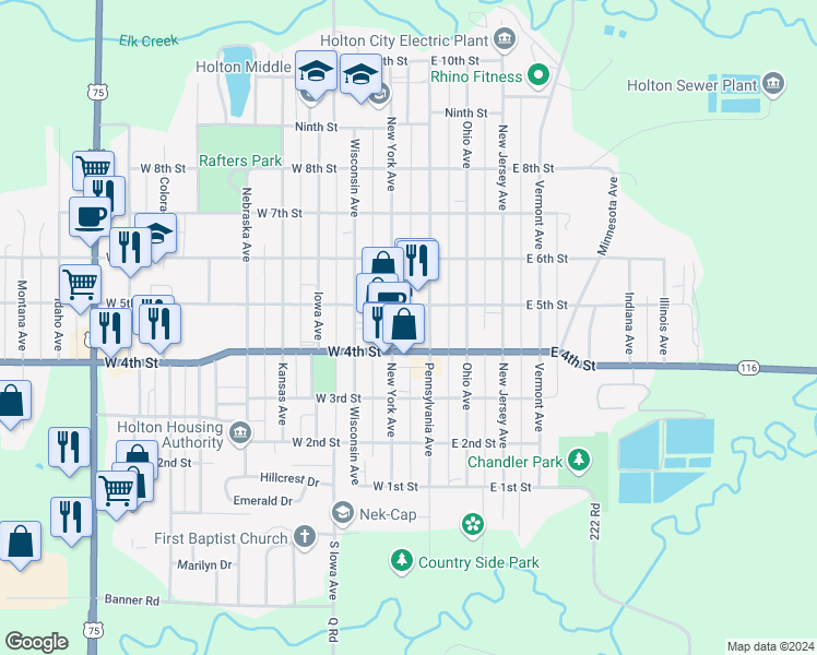map of restaurants, bars, coffee shops, grocery stores, and more near 400 New York Avenue in Holton