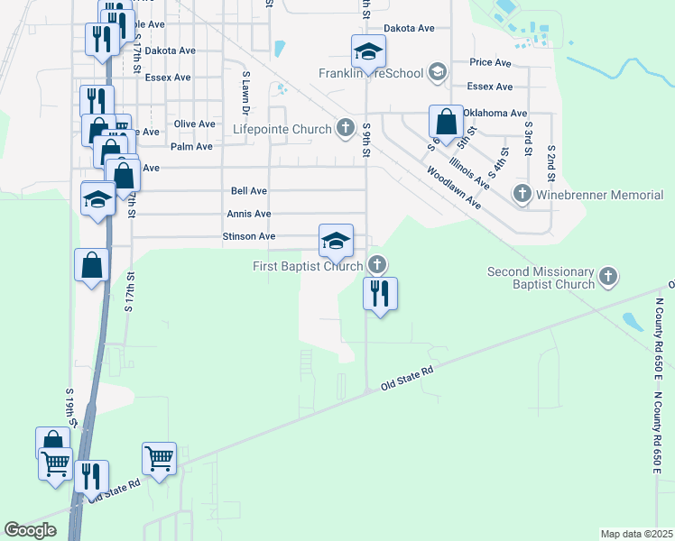 map of restaurants, bars, coffee shops, grocery stores, and more near 1709 South 9th Street in Mattoon