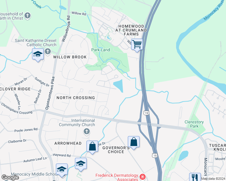map of restaurants, bars, coffee shops, grocery stores, and more near 2008 Weitzel Court in Frederick
