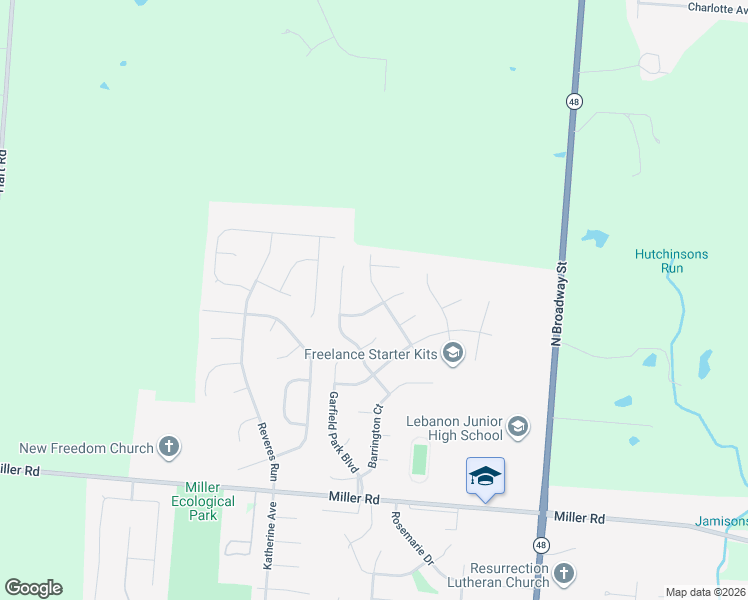 map of restaurants, bars, coffee shops, grocery stores, and more near 1629 Cantebury Lane in Lebanon